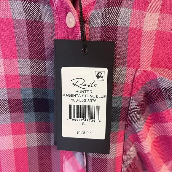 NWT Rails Womens Hunter Button Up Shirt S Magenta Stone Blue Plaid $188 Cabin - Picture 6 of 15